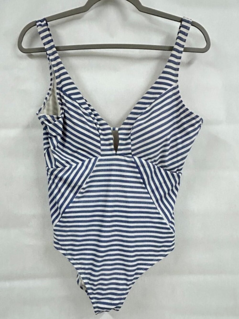Blue & White Striped One Piece Swimsuit Nautical Coastal Chic Size Large Beach
